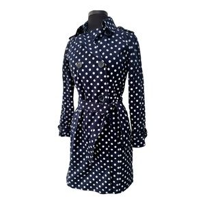 EDC Womens Trench Coat Longsleeve Navy Blue Polka Dot Dress Size XS